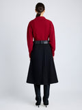 Proenza Schouler Back full length image of model wearing Jeanne Sweater in Eco Cashmere in DARK RED