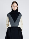 Proenza Schouler Front cropped image of model wearing Alma Sweater in Graphic Instrasia in ECRU MULTI