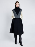 Proenza Schouler Front full length image of model wearing Alma Sweater in Graphic Instrasia in ECRU MULTI