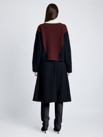 Proenza Schouler Back full length image of model wearing Alma Sweater in Graphic Instrasia in BLACK MULTI