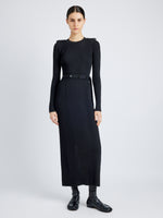 Proenza Schouler Front full length image of model wearing Lauryn Dress in Silk Viscose Knit in BLACK