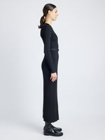 Proenza Schouler Side full length image of model wearing Lauryn Dress in Silk Viscose Knit in BLACK