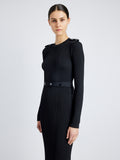 Proenza Schouler Detail image of model wearing Lauryn Dress in Silk Viscose Knit in BLACK