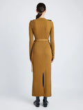 Proenza Schouler Back full length image of model wearing Lauryn Dress in Silk Viscose Knit in DARK CAMEL