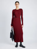 Proenza Schouler Front full length image of model wearing Lauryn Dress in Silk Viscose Knit in DARK RED