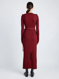 Proenza Schouler Back full length image of model wearing Lauryn Dress in Silk Viscose Knit in DARK RED