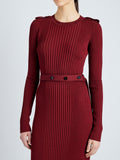 Proenza Schouler Detail image of model wearing Lauryn Dress in Silk Viscose Knit in DARK RED