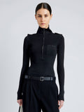 Proenza Schouler Front cropped image of model wearing Norah Top in Silk Viscose Knit in BLACK