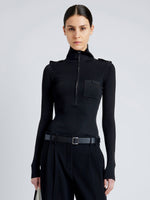 Proenza Schouler Front cropped image of model wearing Norah Top in Silk Viscose Knit in BLACK