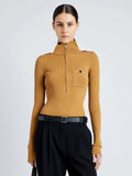 Proenza Schouler Front cropped image of model wearing Norah Top in Silk Viscose Knit in DARK CAMEL