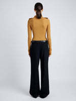 Proenza Schouler Back full length image of model wearing Norah Top in Silk Viscose Knit in DARK CAMEL