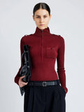 Proenza Schouler Cropped front image of model wearing Norah Top in Silk Viscose Knit in DARK RED