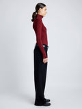 Proenza Schouler Side full length image of model wearing Norah Top in Silk Viscose Knit in DARK RED