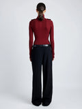 Proenza Schouler Back full length image of model wearing Norah Top in Silk Viscose Knit in DARK RED