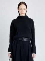 Proenza Schouler Front cropped image of model wearing Greta Sweater in Lofty Eco Cashmere in BLACK