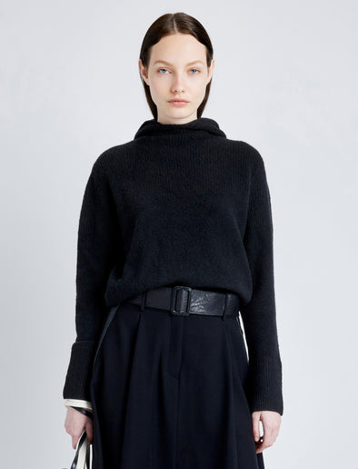 Proenza Schouler Front cropped image of model wearing Greta Sweater in Lofty Eco Cashmere in BLACK