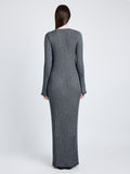 Proenza Schouler Back full length image of model wearing Joni Dress in Metallic Rib in SILVER