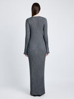 Proenza Schouler Back full length image of model wearing Joni Dress in Metallic Rib in SILVER