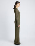 Proenza Schouler Side image of model wearing Joni Dress in Metallic Rib in GOLD