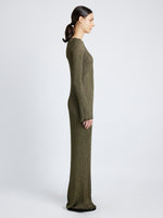 Proenza Schouler Side image of model wearing Joni Dress in Metallic Rib in GOLD