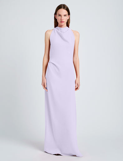 Proenza Schouler Front full length image of model wearing Faye Backless Dress In Matte Viscose Crepe in Lilac