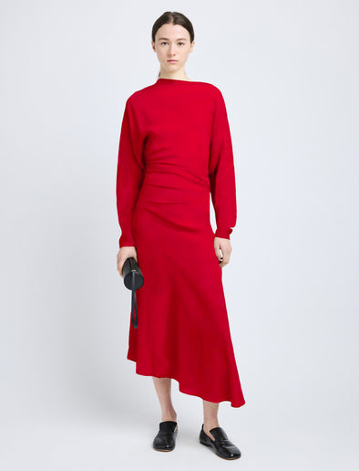 Proenza Schouler Front full length image of model wearing Alina Dress in Stretch Silk Viscose in Red