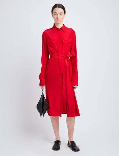 Proenza Schouler Front full length image of model wearing McKenna Dress in Stretch Silk Viscose in Red