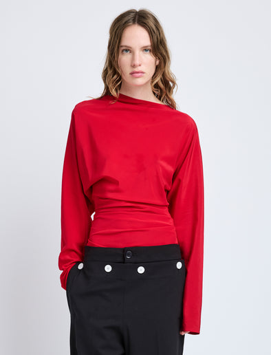 Proenza Schouler Front cropped image of model wearing Keegan Top in Stretch Silk Viscose in Red