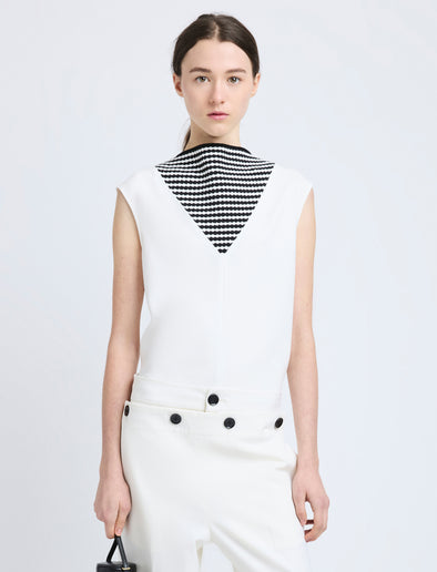 Proenza Schouler Front cropped image of model wearing Prescott Top in Matte Viscose Crepe in White Multi