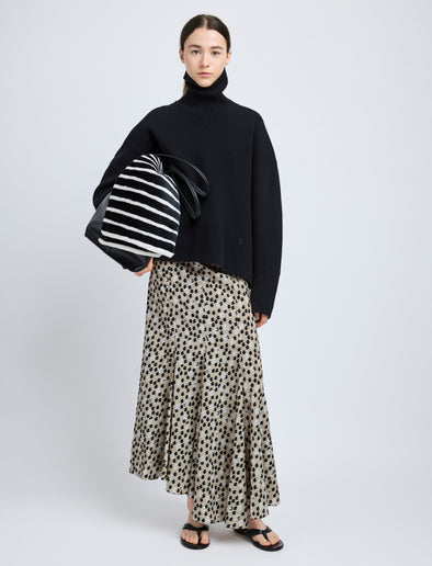 Proenza Schouler Front full length image of model wearing Joelle Skirt in Printed Silk Viscose in Sand Multi