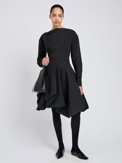 Proenza Schouler Front full length image of model wearing Tiana Dress in Bi Stretch Cotton Nylon in Black