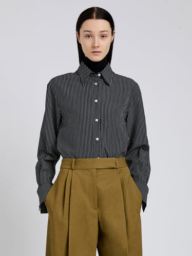 Proenza Schouler front cropped image of model wearing Lynsey Top In Viscose Striped Shirting in black/white