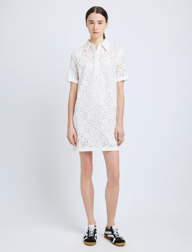 Proenza Schouler front image of model wearing Rainer Dress in Stretch Lace in off white