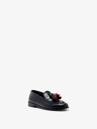 Proenza Schouler front 3/4 image of Albers Loafers In Box Calf in black/red