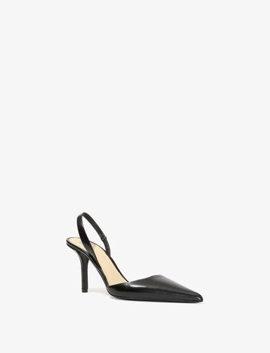 Proenza Schouler front 3/4 image of Slash Slingback Pumps in Spazzolato Leather in black