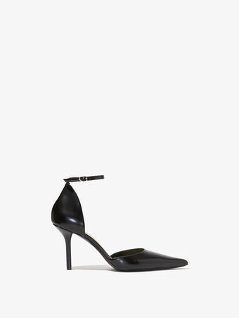 Proenza Schouler Side image of Slash Ankle Strap Pumps in Spazzolato Leather in black