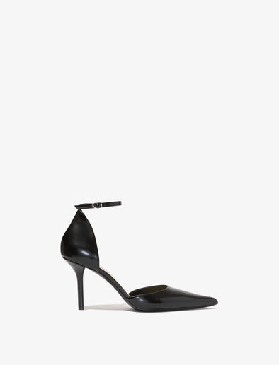 Proenza Schouler Side image of Slash Ankle Strap Pumps in Spazzolato Leather in black