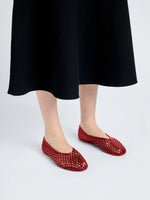 Front cropped image of model wearing Tee Perforated Ballerina Flats in RED 