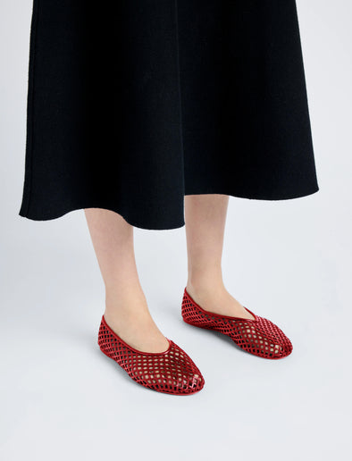 Front cropped image of model wearing Tee Perforated Ballerina Flats in RED 