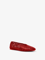 Front 3/4 image of Tee Perforated Ballerina Flats in RED