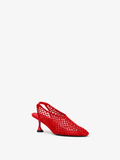 Front 3/4 image of Perforated Slingback Pumps in RED