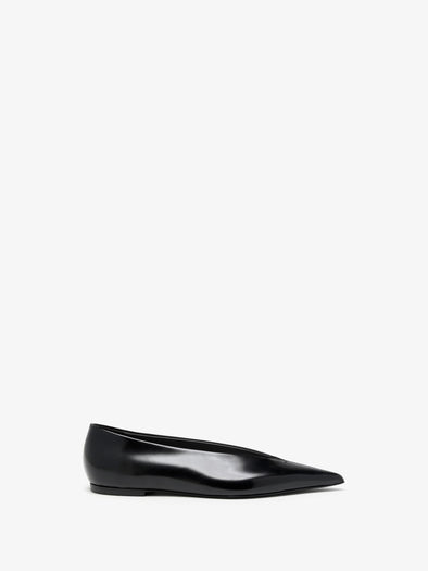 Proenza Schouler Front image of Slash Flats in Polished Calf in Black