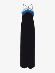 Flat image of Naomi Dress in Crochet Stripe Knit in black multi