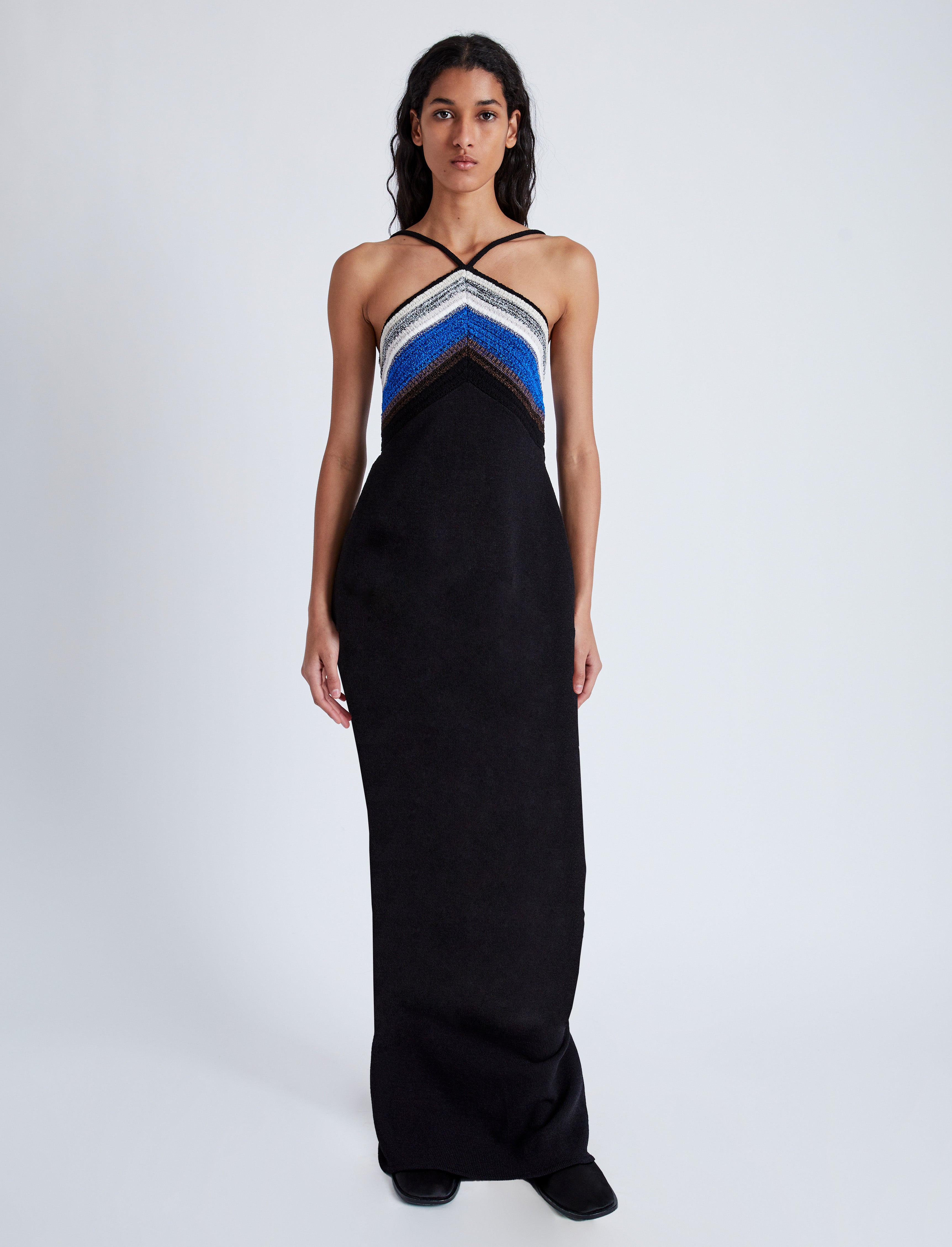 Proenza Schouler Naomi Dress in Crochet Stripe Knit Black Multi Proenza Schouler Official Site