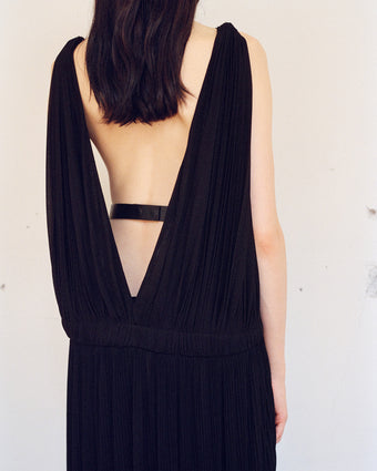 Cropped back image of model wearing Serra Dress in Matte Jersey in black