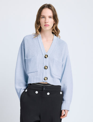 Proenza Schouler Front cropped image of Sofia Cardigan in Cotton Knit in pale blue