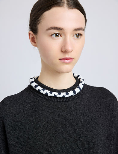 Proenza Schouler model wearing Proenza Schouler Striped Knit Rolo Necklace in navy multi