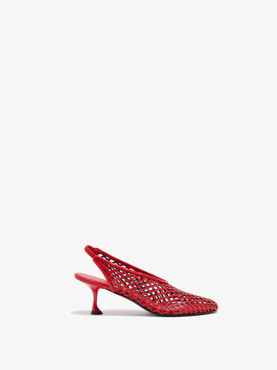 Front image of Tee Perforated Slingback Pumps in red