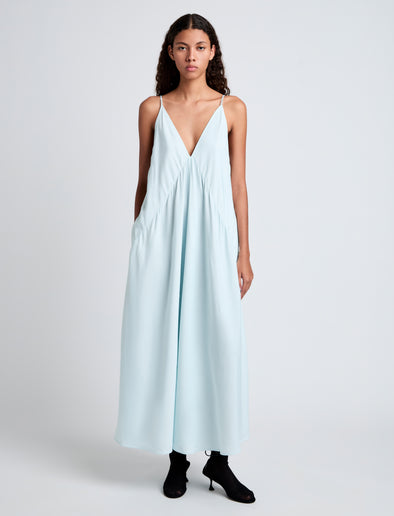 Proenza Schouler front image of model wearing Torres Dress in Viscose Gabardine in light blue