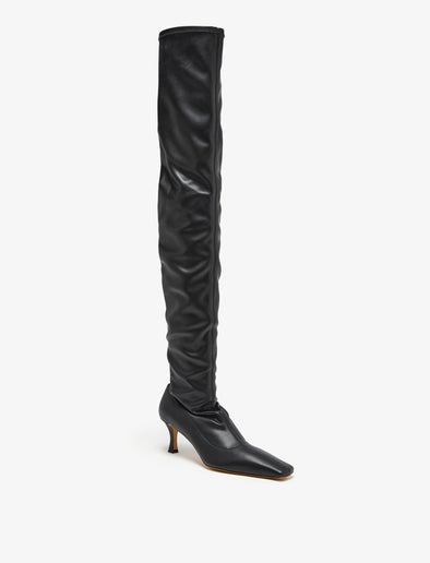 Front 3/4 image of Trap Over The Knee Boots in BLACK